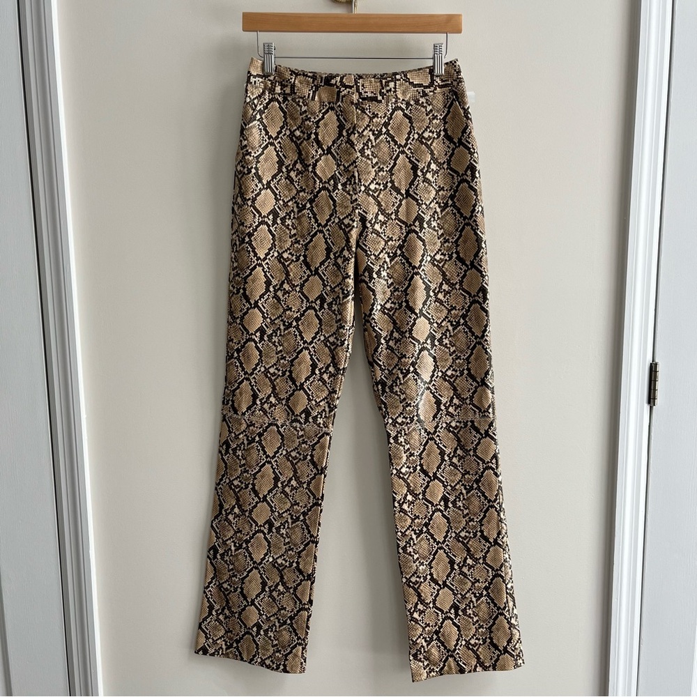 [topshop] snake print faux leather textured pants tan